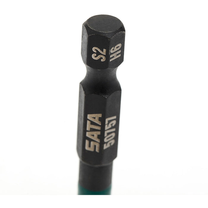 Bộ 10 mũi lục giác SATA cốt 6.35mm (1/4 incnh), vật liệu thép đen hấp thụ lực xoắn, có nam châm