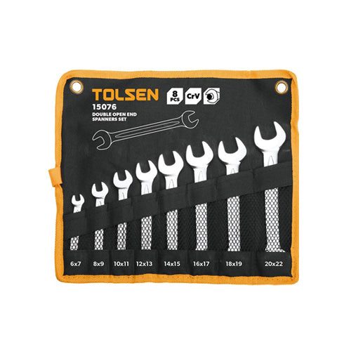 Bộ 8 khóa miệng - miệng 2 đầu số công nghiệp 6 - 22mm TOLSEN 15891, chuẩn DIN3110, mạ Cr, phủ Satin