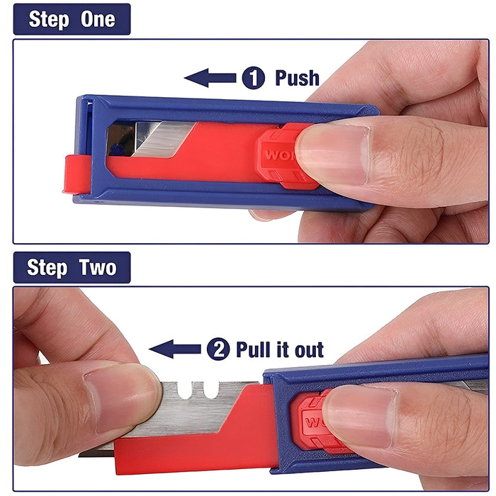 Hộp 10 lưỡi dao rọc đa năng (loại nhọn 2 đầu) bằng thép SK5, chứa trong hộp nhựa loại tốt  Workpro WP213002