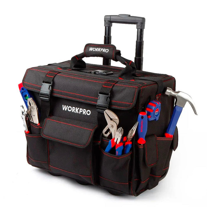 Túi đựng dụng cụ có quai kéo kiểu vali, vật liệu bằng vải bố siêu dày 1680D, 500x300x400mm (18 inches) Workpro WP281019