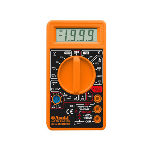 Đồng hồ đo điện vạn năng
DC: 1000V - 100µV
AC: 750V - 100mV
ADC: 10A - 100nA
Ω: 2000kΩ - 0.1Ω 3½ Digit LCD AK-9180