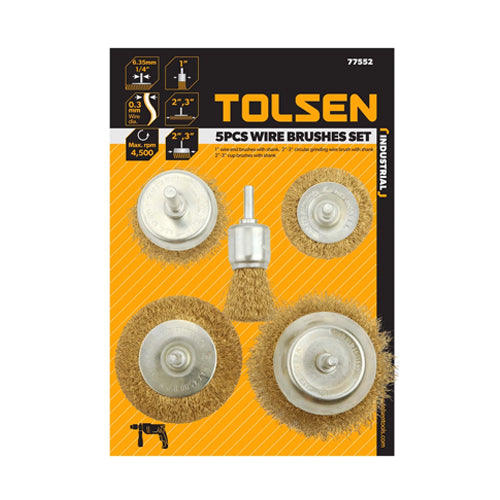 Bộ 5 chải cước 1 - 3", sợi thép 0.3mm, có trục 6.35mm (1/4") TOLSEN 77552