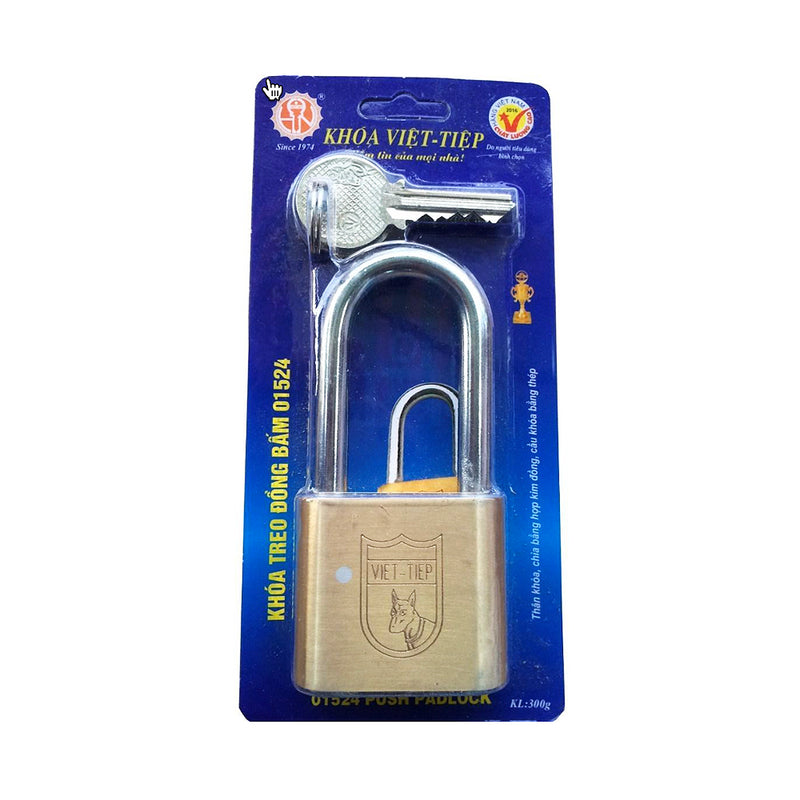 Ổ khóa treo đồng càng dài, kiếu bấm Việt Tiệp 01524