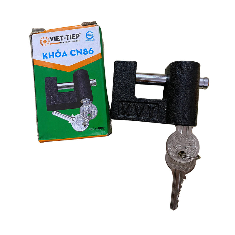 Khóa cầu ngang đen bằng gang Việt Tiệp CN 86(Độ rộng ngàm Khóa 24mm, Khóa mặt dưới)