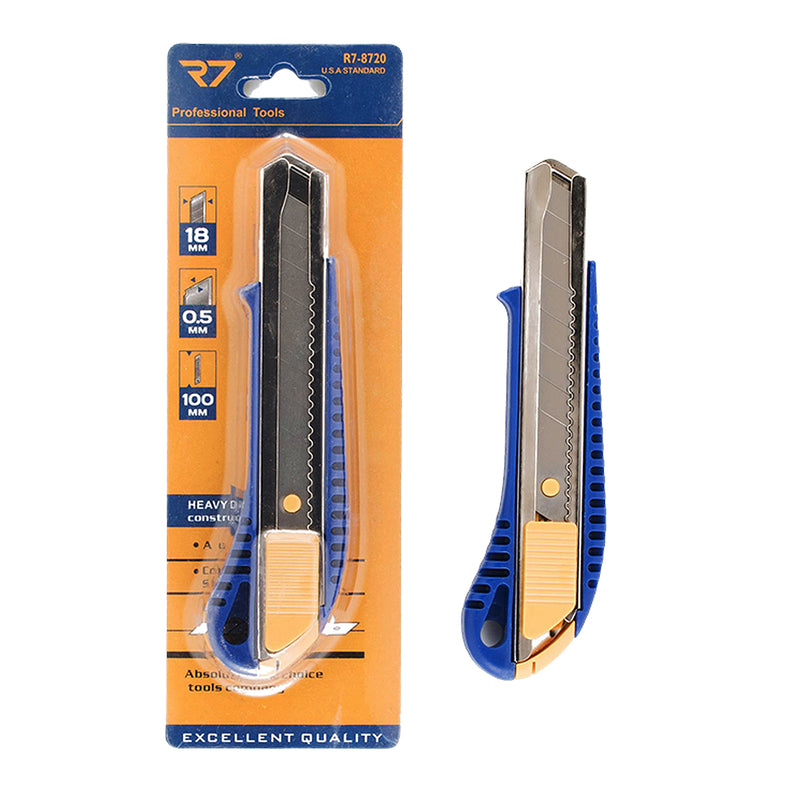 Dao rọc giấy bảng lớn R7-8720, dài 160mm, lưỡi 18x0.5x100mm, nút khóa lưỡi kiểu bảng phẳng