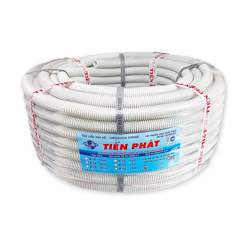 Ống ruột gà đàn hồi chống cháy HDPE màu trắng Tiến Phát