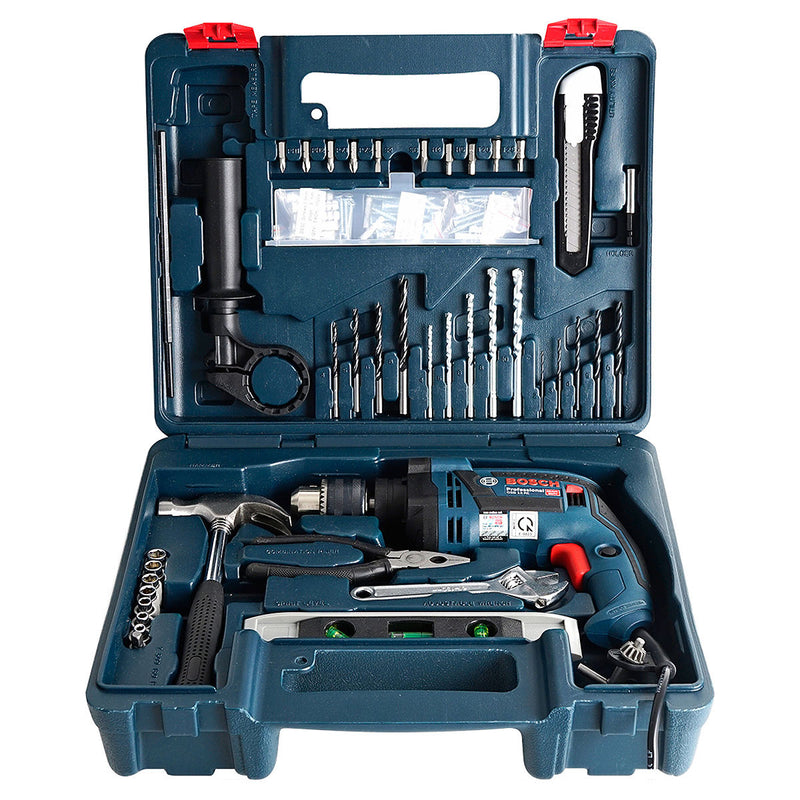 Máy khoan búa kèm bộ phụ kiện 100 chi tiết Bosch GSB 13 RE công suất 650W, đầu kẹp 13mm mã số 06012271K3