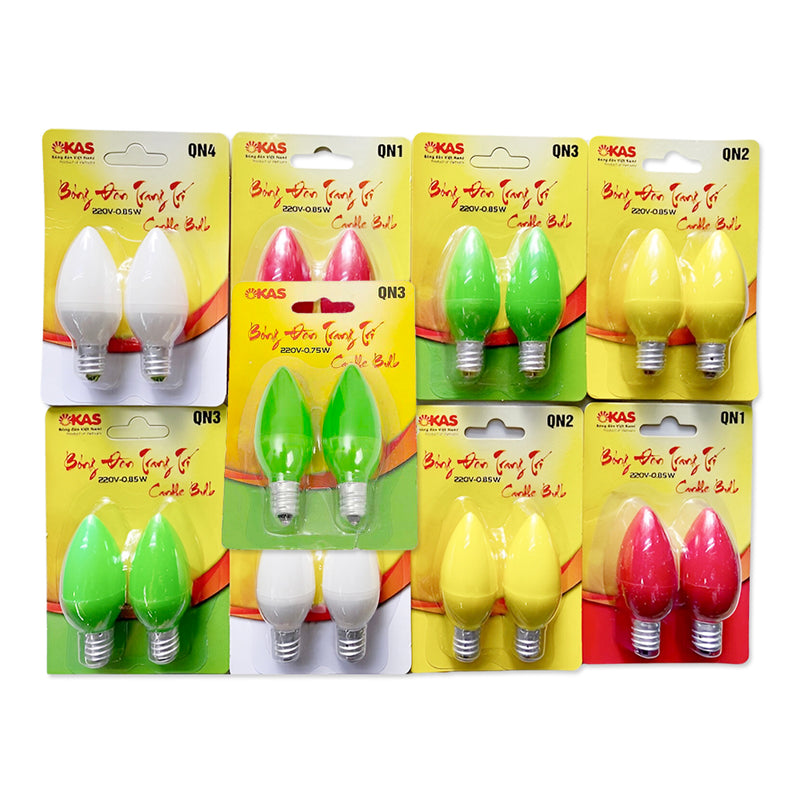 Bóng đèn LED quả nhót SOPOKA mã QN đủ màu đỏ vàng xanh trắng, đuôi vặn E12 chân xoáy nhỏ, chuyên dùng cho đèn bàn thờ gia tiên và đèn thờ Thần Tài.