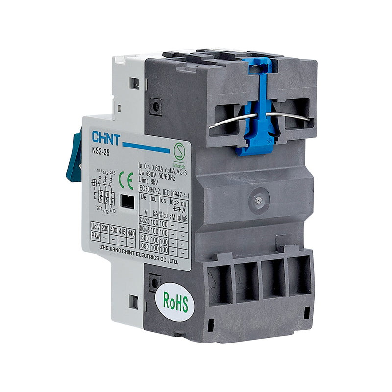 Bộ khởi động động cơ trực tiếp Chint NS2-25, 3P dãi điện áp rộng 230V/240V, 400V/415V, 440V, 500V, 690V. Chứng chỉ CE, UL, EACH, Intertek