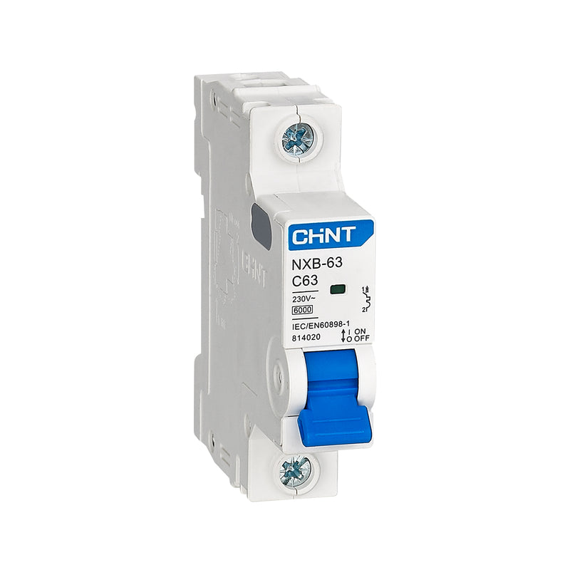 Cầu dao tự động loại nhỏ MCB Chint NXB-63 series, tải danh định từ 6A -63A, dòng cắt 6kA. Tiêu chuẩn quốc tế