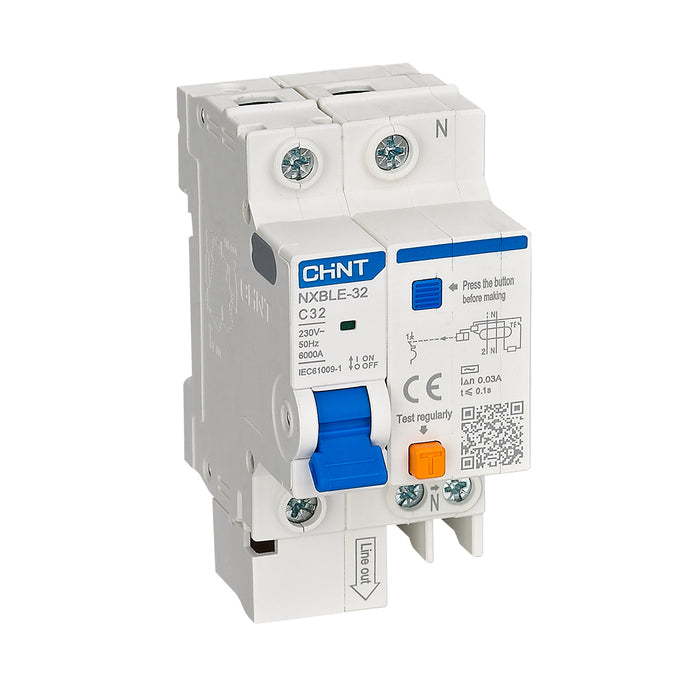 Cầu dao chống giật kết hợp với bảo vệ quá tải, ngắn mạch Chint NXBLE-32/63, tải định mức từ 6A ~ 63A, dòng cắt 6kA, dòng rò 30mA