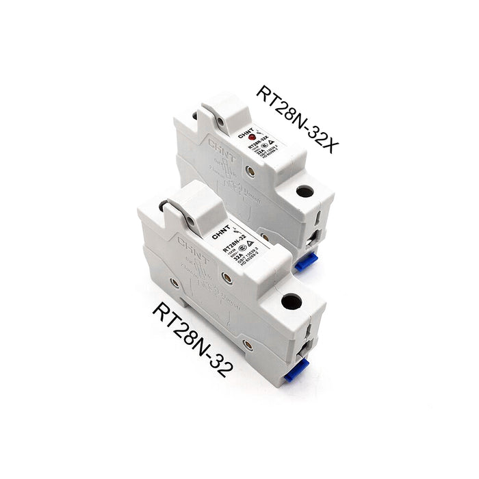 Đế cầu chì sứ lắp thanh ray Chint RT-28 series, 1P/ 2P/ 3P, dòng cắt Icu 32A ~ 63A