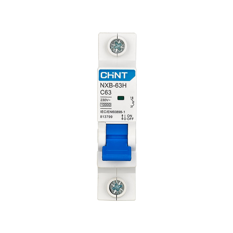 Cầu dao tự động loại nhỏ MCB Chint NXB-63H series, tải danh định từ 6A - 63A, dòng cắt 10kA. Tiêu chuẩn quốc tế 