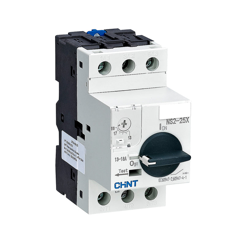 Bộ khởi động động cơ trực tiếp Chint NS2-25X, 3P dãi điện áp rộng, công suất 60W - 11kW lắp thanh ray. Chứng chỉ CE, UL, EACH, Intertek