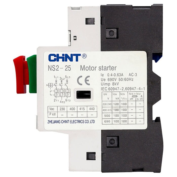 Bộ khởi động động cơ trực tiếp Chint NS2-25, 3P dãi điện áp rộng 230V/240V, 400V/415V, 440V, 500V, 690V. Chứng chỉ CE, UL, EACH, Intertek