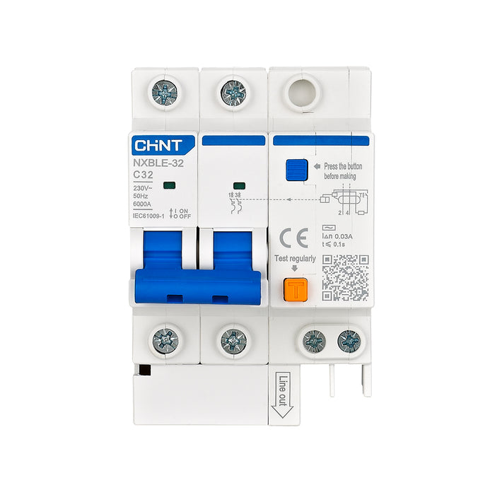 Cầu dao chống giật kết hợp với bảo vệ quá tải, ngắn mạch Chint NXBLE-32/63, tải định mức từ 6A ~ 63A, dòng cắt 6kA, dòng rò 30mA 