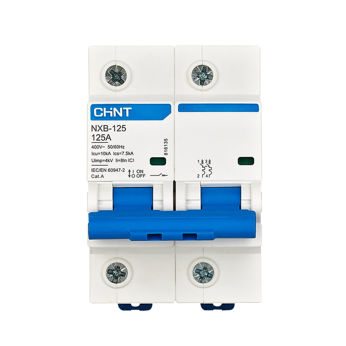 Cầu dao tự động loại nhỏ MCB Chint NXB-125 series, tải danh định từ 63A - 125A, dòng cắt 10kA. Tiêu chuẩn quốc tế 