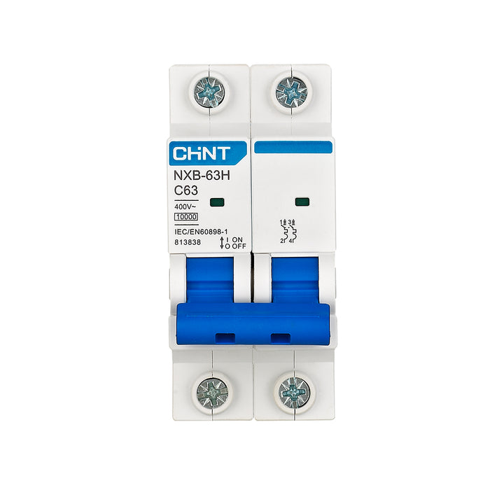 Cầu dao tự động loại nhỏ MCB Chint NXB-63H series, tải danh định từ 6A - 63A, dòng cắt 10kA. Tiêu chuẩn quốc tế 