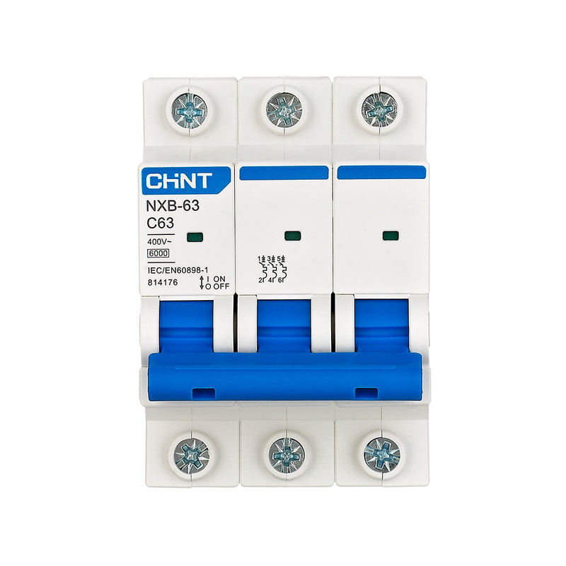 Cầu dao tự động loại nhỏ MCB Chint NXB-63 series, tải danh định từ 6A -63A, dòng cắt 6kA. Tiêu chuẩn quốc tế 
