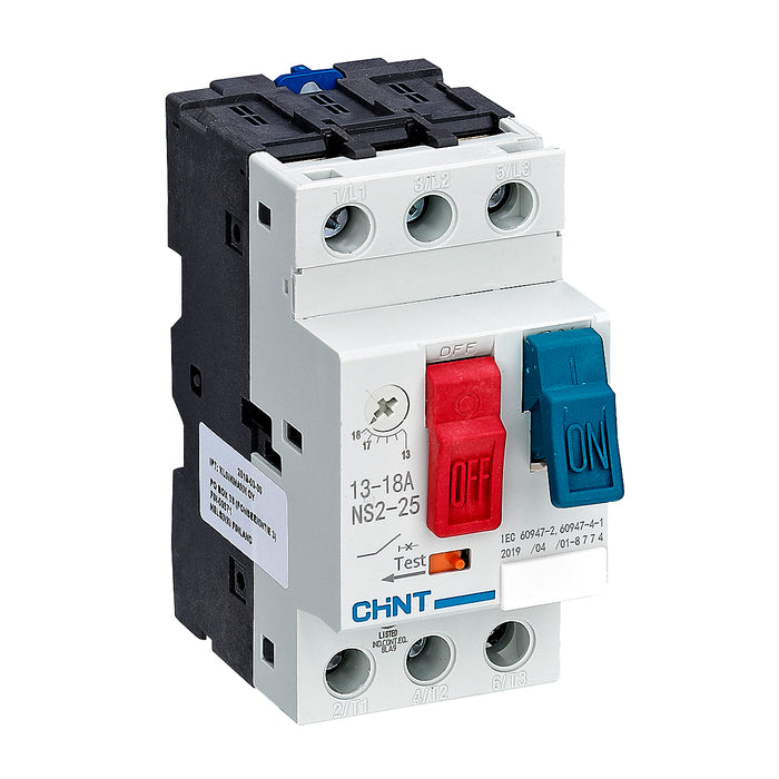 Bộ khởi động động cơ trực tiếp Chint NS2-25, 3P dãi điện áp rộng, công suất từ 60W ~ 11kW lắp thanh ray. Chứng chỉ CE, UL, EACH, Intertek