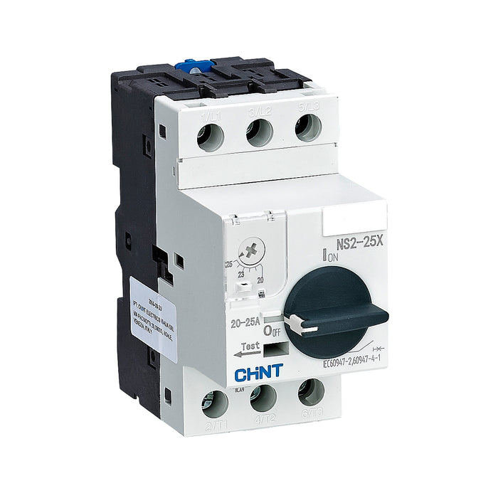 Bộ khởi động động cơ trực tiếp Chint NS2-25X, 3P dãi điện áp rộng, công suất 60W - 11kW lắp thanh ray. Chứng chỉ CE, UL, EACH, Intertek