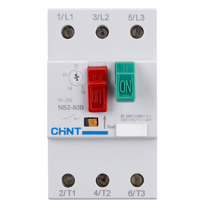 Bộ khởi động động cơ trực tiếp Chint NS2-80B, 3P dãi điện áp rộng 230V/240V, 400V/415V, 440V, 500V, 690V, công suất 11kW - 40kW lắp thanh ray. Chứng chỉ CE, UL, EACH, Intertek