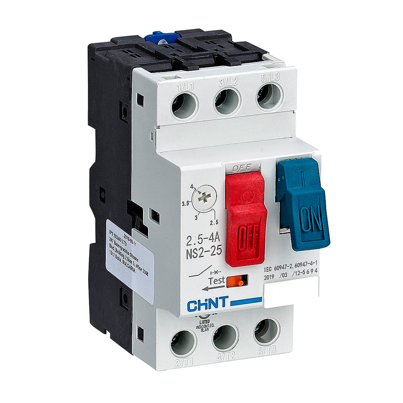 Bộ khởi động động cơ trực tiếp Chint NS2-25, 3P dãi điện áp rộng, công suất từ 60W ~ 11kW lắp thanh ray. Chứng chỉ CE, UL, EACH, Intertek