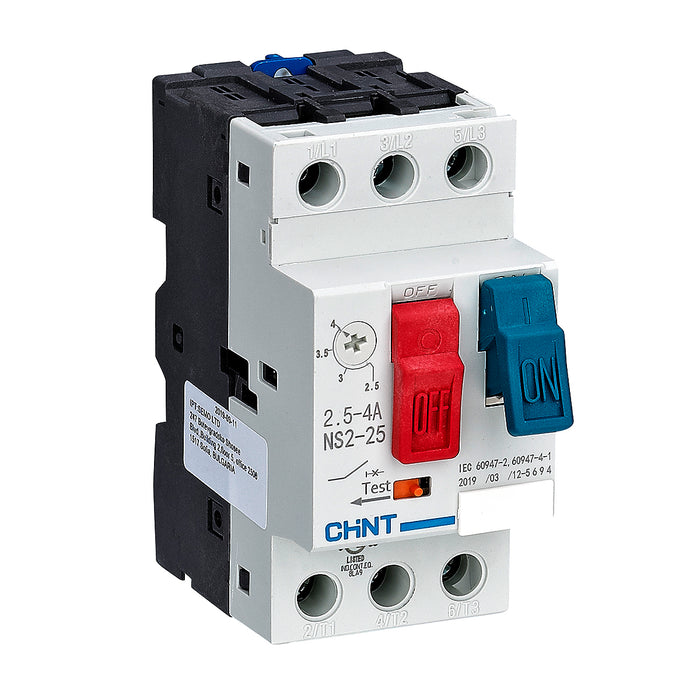 Bộ khởi động động cơ trực tiếp Chint NS2-25, 3P dãi điện áp rộng, công suất từ 60W ~ 11kW lắp thanh ray. Chứng chỉ CE, UL, EACH, Intertek
