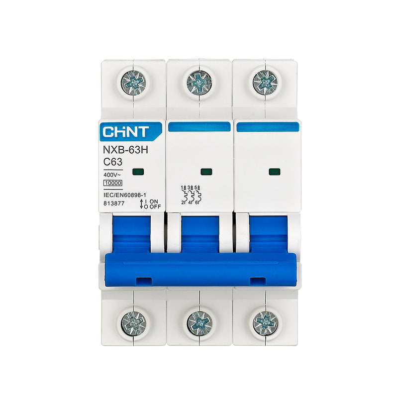 Cầu dao tự động loại nhỏ MCB Chint NXB-63H series, tải danh định từ 6A - 63A, dòng cắt 10kA. Tiêu chuẩn quốc tế 