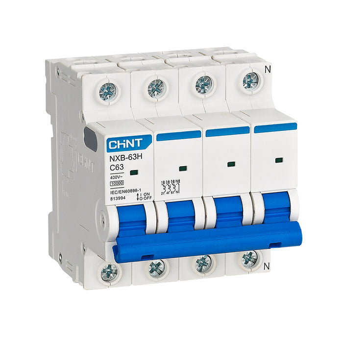 Cầu dao tự động loại nhỏ MCB Chint NXB-63H series, tải danh định từ 6A - 63A, dòng cắt 10kA. Tiêu chuẩn quốc tế