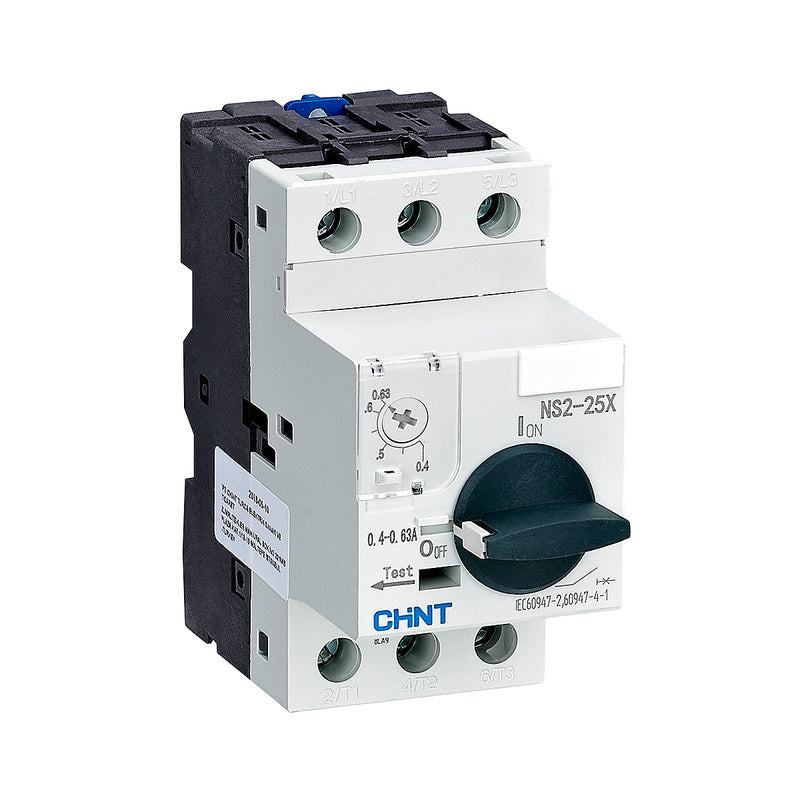 Bộ khởi động động cơ trực tiếp Chint NS2-25X, 3P dãi điện áp rộng, công suất 60W - 11kW lắp thanh ray. Chứng chỉ CE, UL, EACH, Intertek