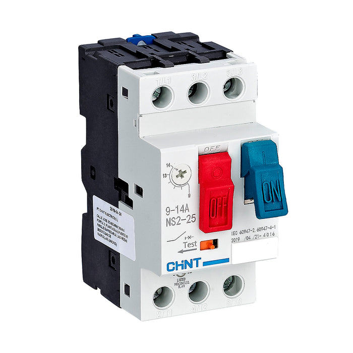 Bộ khởi động động cơ trực tiếp Chint NS2-25, 3P dãi điện áp rộng, công suất từ 60W ~ 11kW lắp thanh ray. Chứng chỉ CE, UL, EACH, Intertek