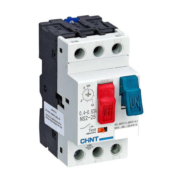 Bộ khởi động động cơ trực tiếp Chint NS2-25, 3P dãi điện áp rộng, công suất từ 60W ~ 11kW lắp thanh ray. Chứng chỉ CE, UL, EACH, Intertek