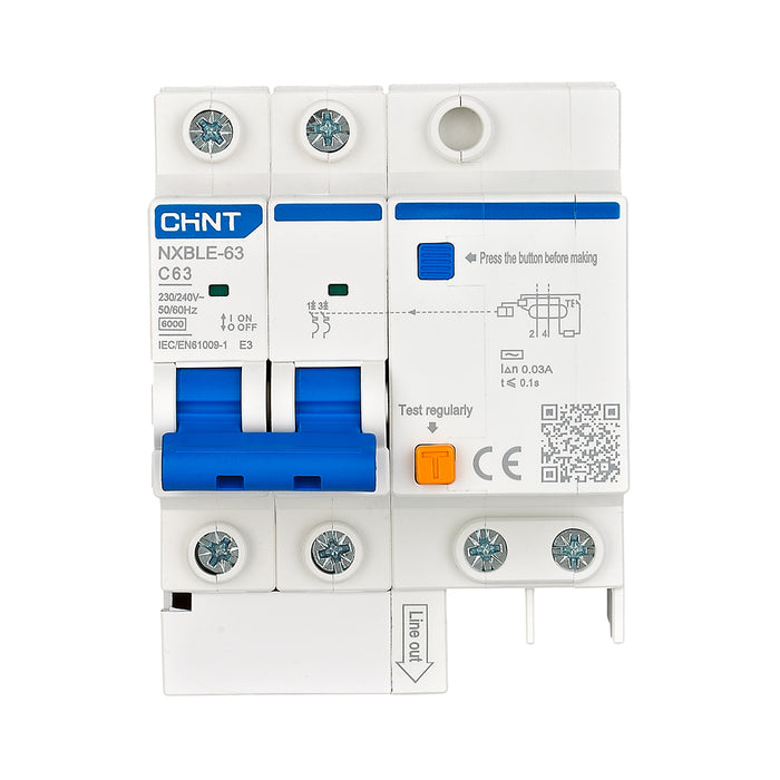 Cầu dao chống giật kết hợp với bảo vệ quá tải, ngắn mạch Chint NXBLE-32/63, tải định mức từ 6A ~ 63A, dòng cắt 6kA, dòng rò 30mA 