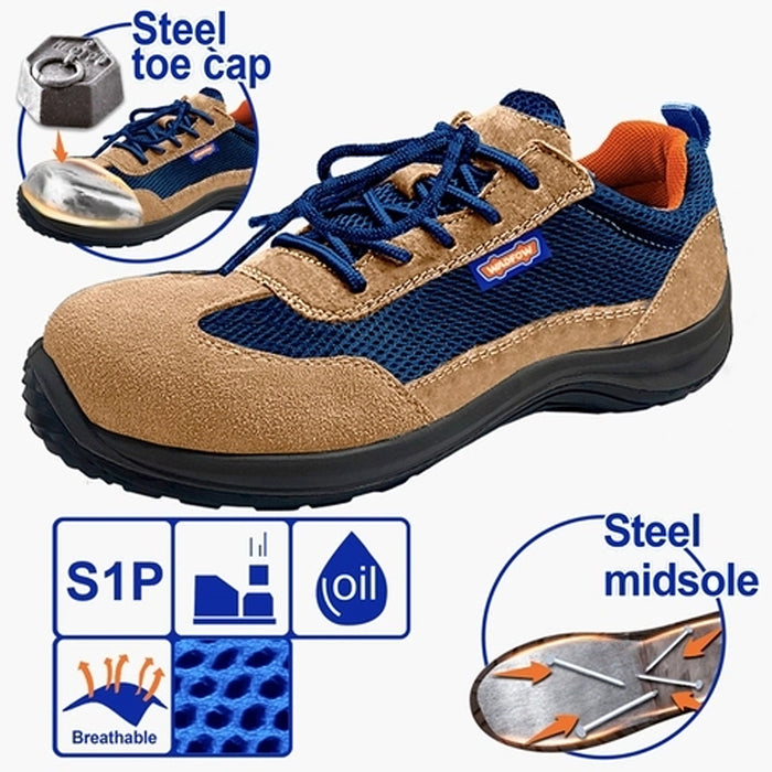 Giày bảo hộ da lộn Wadfow, kích thước từ 39 - 43, chất liệu mũi và đế giày bằng thép, cấp độ an toàn S1P