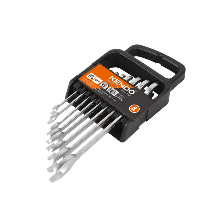 Bộ cờ lê 2 đầu miệng - miệng 8 chi tiết Kendo 15747, vật liệu thép Cr-V