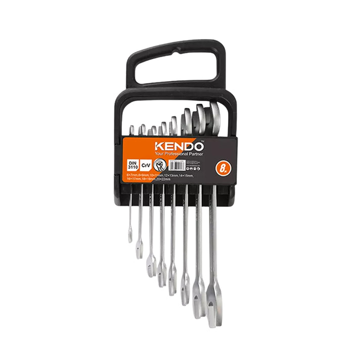 Bộ cờ lê 2 đầu miệng - miệng 8 chi tiết Kendo 15747, vật liệu thép Cr-V
