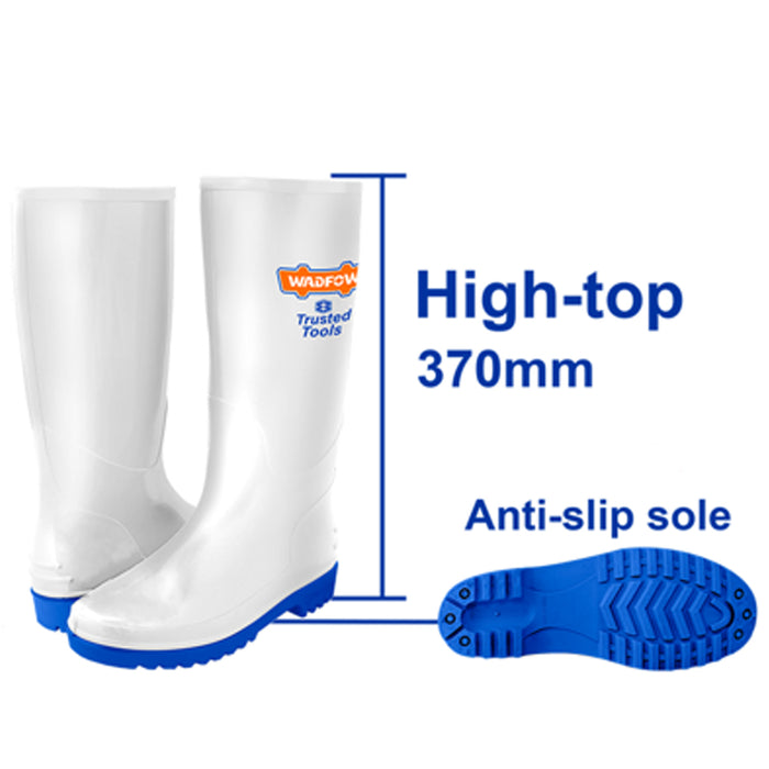 Ủng nhựa PVC trắng nguyên chất Wadfow, kích thước từ 39 - 43, chiều cao ủng 370mm