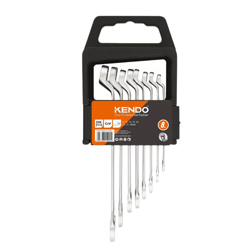 Bộ cờ lê 2 đầu vòng miệng 8 chi tiết Kendo 15201, vật liệu thép Cr-V