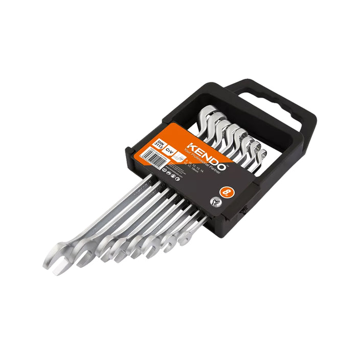 Bộ cờ lê 2 đầu vòng miệng 8 chi tiết Kendo 15201, vật liệu thép Cr-V