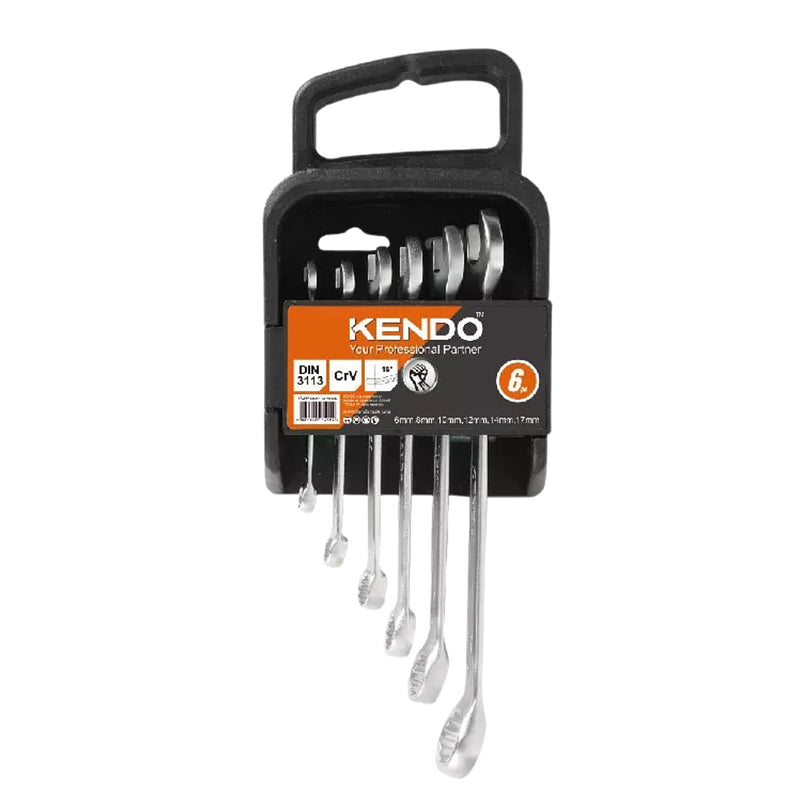 Bộ cờ lê 2 đầu vòng miệng 6 chi tiết Kendo 15412, vật liệu thép Cr-V