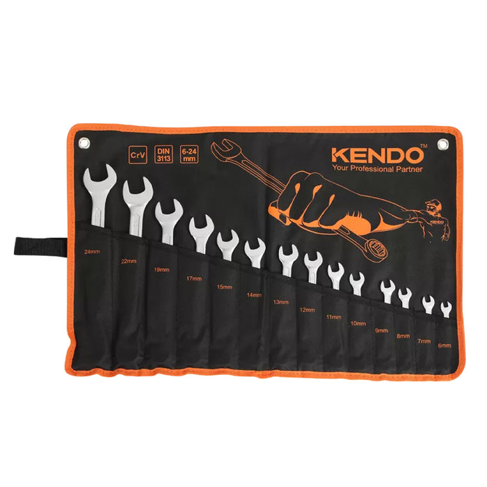 Bộ cờ lê 2 đầu vòng miệng 14 chi tiết Kendo 15246, vật liệu thép Cr-V