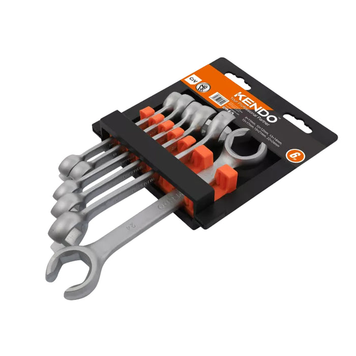 Bộ cờ lê 2 đầu miệng - miệng mở ốc dầu 6 chi tiết Kendo 15340, vật liệu thép Cr-V