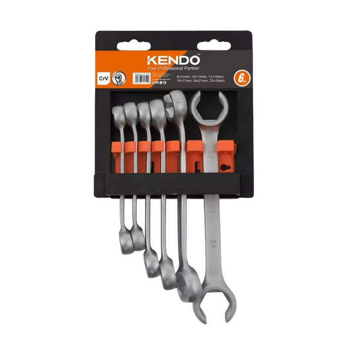 Bộ cờ lê 2 đầu miệng - miệng mở ốc dầu 6 chi tiết Kendo 15340, vật liệu thép Cr-V