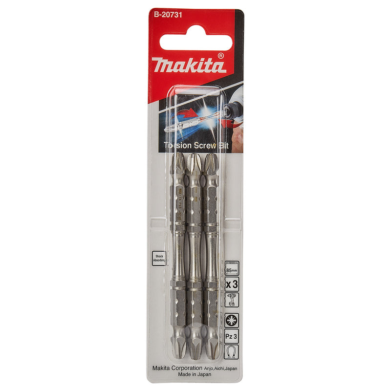 Vĩ 3 mũi vít Torsion 2 đầu Pozidriv (PZ) Makita kích thước từ PZ2 - PH3, đuôi lục giác 6.35mm (1/4 inch)
