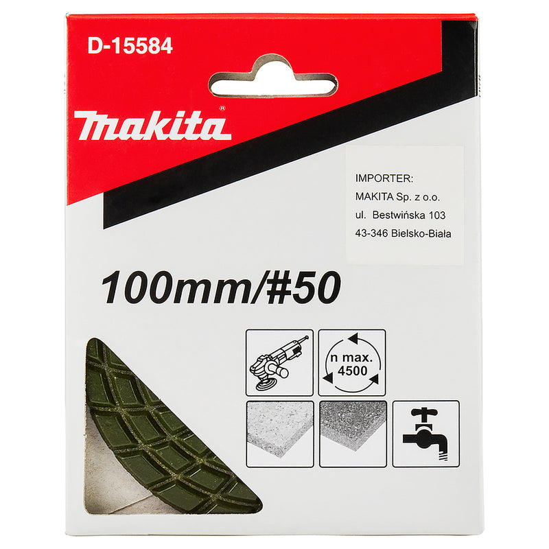 Đĩa đánh bóng kim cương Makita D-15584 đường kính 100mm, độ hạt #50, dùng đánh bóng đá