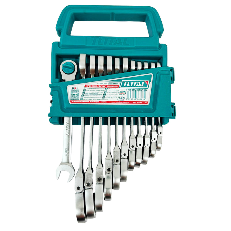 Bộ cờ lê vòng miệng tự động, có lắc léo 12 chi tiết Total THT102RK5126 kích thước từ 8mm - 19mm
