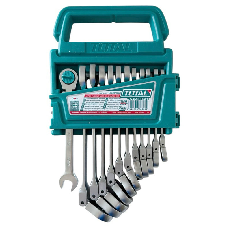 Bộ cờ lê vòng miệng tự động, có lắc léo 12 chi tiết Total THT102RK5126 kích thước từ 8mm - 19mm