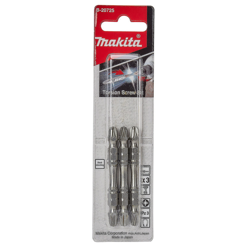 Vĩ 3 mũi vít Torsion 2 đầu Pozidriv (PZ) Makita kích thước từ PZ2 - PH3, đuôi lục giác 6.35mm (1/4 inch)