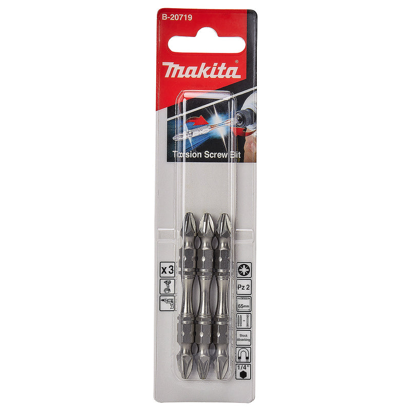 Vĩ 3 mũi vít Torsion 2 đầu Pozidriv (PZ) Makita kích thước từ PZ2 - PH3, đuôi lục giác 6.35mm (1/4 inch)